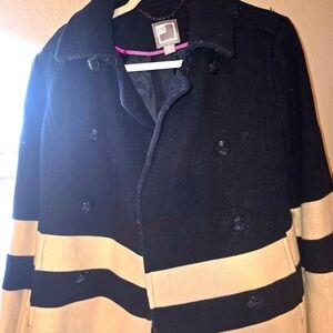 Navy Blue and Cream Women's Coat